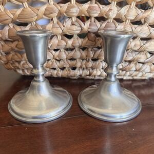Vintage EMPIRE 839 PEWTER SET Of 2 Tapered Candle Stick Holders Weighted 4.5"